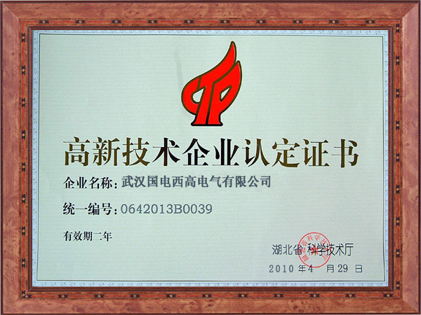 高新技術(shù)企業(yè)認(rèn)定證書